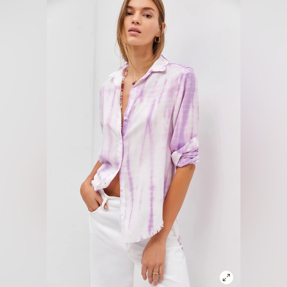 Anthropologie Purple Tie-Dye Button Down Shirt